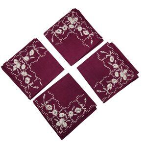 Vintage Hand Embroidered Linen Napkins Set of 4 – Floral Cottagecore Charm